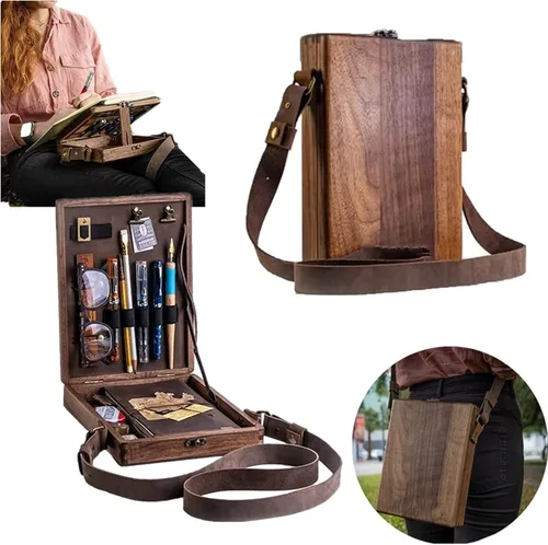 Writers Messenger - Caja de madera multifuncional hecha a mano, bolsa de cartero, bolsa de herramientas portátil para artista, bolsa de herramientas