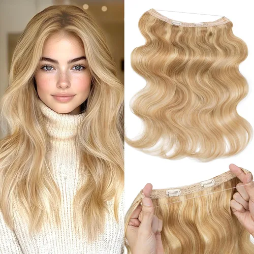 Miniatura 37 de Extensiones de cabello en aureola de cabello humano real, Extensión de cabello Halo 100% cabello humano, Extensiones de cabello con alambre, Lacio