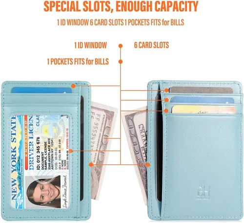 Miniatura 5 de Slim RFID - Soporte para tarjetas con sistema de bloqueo, billetera de cuero de bolsillo frontal minimalista para mujer