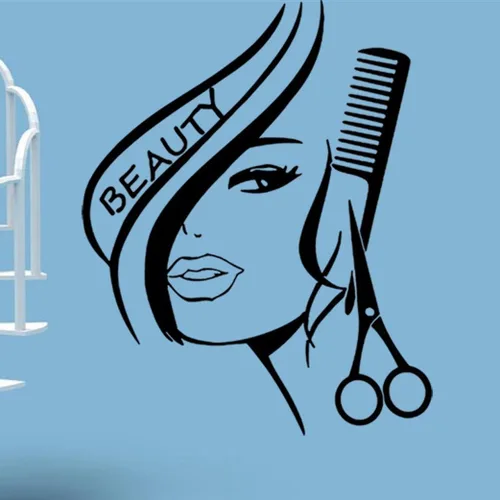 Miniatura 3 de Aniversario Día de la Madre Moderna Moda Belleza Chica Corte Cabello con Tijeras Peine Peluquería Peluquería Vinilo Vinilo Arte Mural