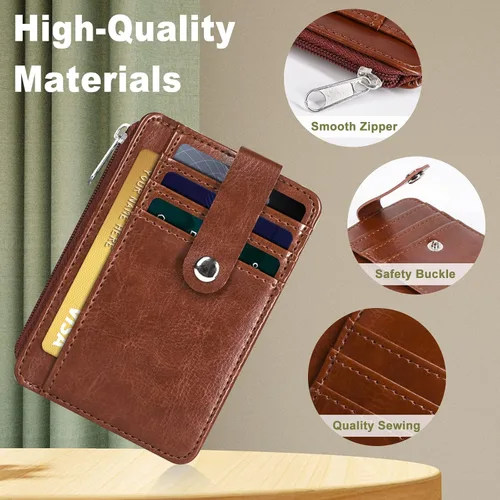 Miniatura 4 de Cartera de bolsillo frontal minimalista billeteras de cuero delgada billetera clip dinero bloqueo RFID, Marrón