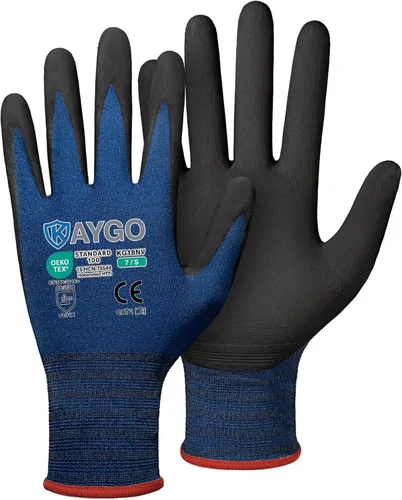 Miniatura 55 de KAYGO Guantes de Trabajo de Seguridad con Revestimiento de Nitrilo MicroFoam, 3 Pares KG18NB, Guante de Punto Sin Costuras de Nylon con Dedos Gris