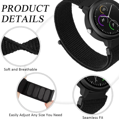 Miniatura 2 de Correa de nailon compatible con Garmin Venu 3S / Venu 4 1.614 in / Venu 2S / Vivoactive 4S / Vivomove 3S Correa de reloj ajustable de nailon suave
