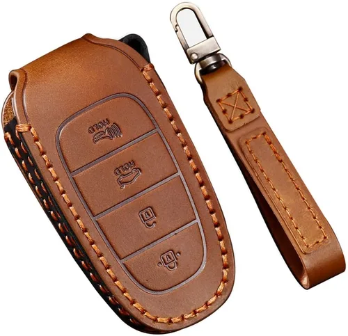 Miniatura 8 de ontto Funda inteligente para llave de automóvil con 4 botones con llavero de piel de protección completa para Hyundai Sonata 2020 2021, color azul
