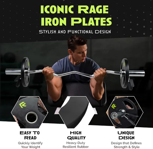 Miniatura 6 de Rage Fitness Cast Iron Weight Plates, Rubber Coated, 2" Steel Insert (5lb, 10lb, 25lb, 45lb - SOLD INDIVIDUALLY), Rubber Weight Plates for Strength