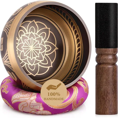 Miniatura 12 de Set de cuencos tibetanos de canto de Relaehih - martillados a mano en Nepal, cuenco de sonido para meditación, yoga, chakra, accesorios de Azul