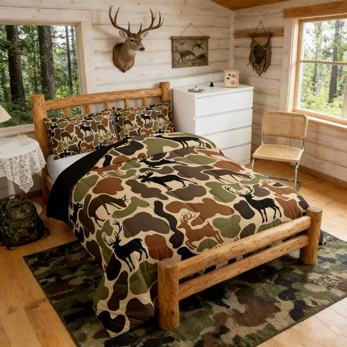 Miniatura 19 de Homewish Juego de ropa de cama con diseño de camping para niños, adolescentes y hombres, tamaño Queen, con temática de aventura en la jungla