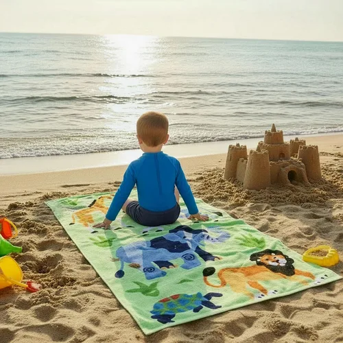 Miniatura 2 de Wildkin Toalla de playa para niños, 100% algodón, suave y absorbente, ideal para piscina y playa, animales salvajes