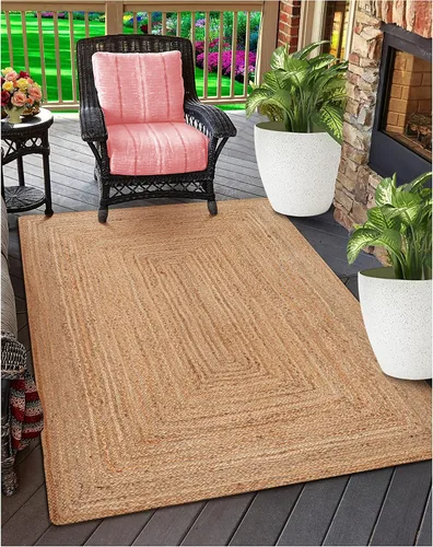 Miniatura 8 de Light & Pro Alfombra de yute, 2 x 3, natural, hecha a mano, trenzada, reversible, alfombra rústica
