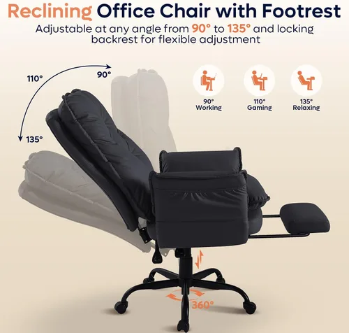 Miniatura 4 de Bestier Silla de oficina con patas cruzadas con reposapiés, silla cruzada de respaldo alto con reposabrazos y ruedas reversibles, silla de oficina