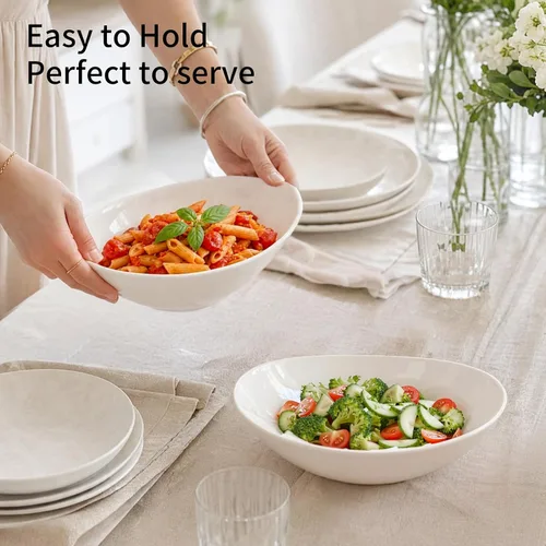 Miniatura 3 de LIFVER - Juego de 4 cuencos de porcelana de 9" para decoración de boda, platos de servir de 36 onzas para entretener, juego de cuencos grandes