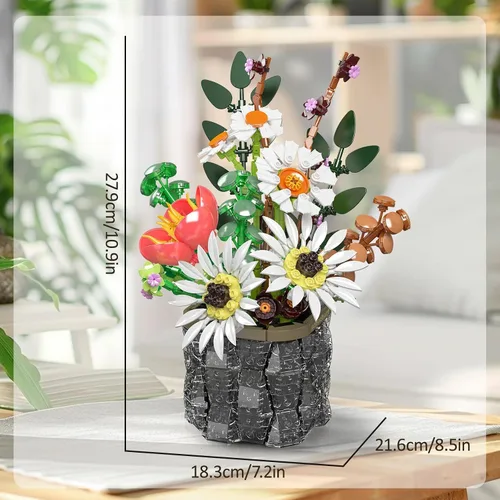 Miniatura 5 de Mould King 24107 Bloques de construcción de flores, modelo de ramo de 1157 piezas, kit de bloques de construcción de sujeción tecnológica