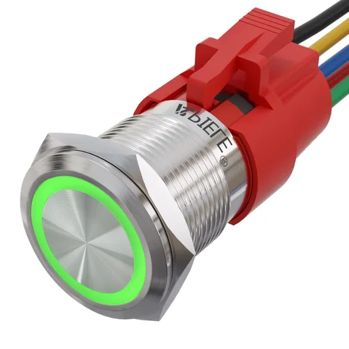 Miniatura 23 de APIELE Interruptor momentáneo de botón de encendido y apagado de 0.748 in de aleación de aluminio con cabezal de ojo de ángel LED de 12 V