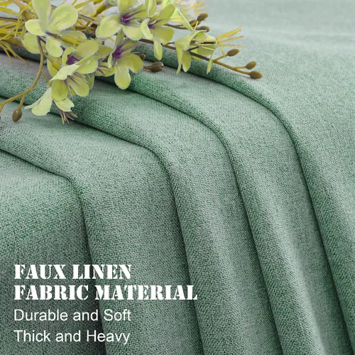 Miniatura 6 de OWENIE Rady - Cortinas opacas con textura de lino verde 100% para dormitorio, 63 pulgadas de largo, 2 paneles, bloqueo de luz completa, aislamiento