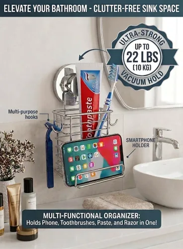 Soporte para cepillos de dientes, ventosa, montaje en la pared, pasta de dientes y cepillos de dientes, estante para jabonera o teléfono, potente