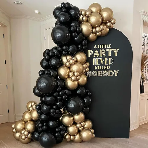 Miniatura 6 de Kit de arco de globos negros, 129 piezas de diferentes tamaños 18, 12, 10, 5 pulgadas, kit de guirnalda de globos negros para graduación, Halloween