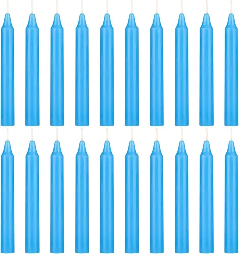 Mega Candles 20 piezas Velas Cónicas Mini Exquisitas de Conjuros Azul Claro Sin Aroma, 4 Pulgadas de Alto x 1/2 Pulgada de Diámetro, Campanillas