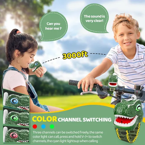 Miniatura 3 de Walkie Talkies de dinosaurio para niños, paquete de 2, equipo de camping, juguetes al aire libre T-Rex para niños de 3 a 12 años de edad, 3 canales