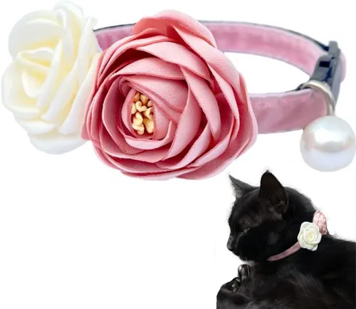 Miniatura 7 de Collares de gato Fupo morados para niñas, collar de gatito separable con campana y flores 2-Púrpura