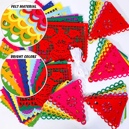 Miniatura 4 de Qpout Paquete de 4 carteles de decoración de fiesta mexicana, guirnalda de fieltro del día de los muertos, colorido cartel mexicano para fiesta