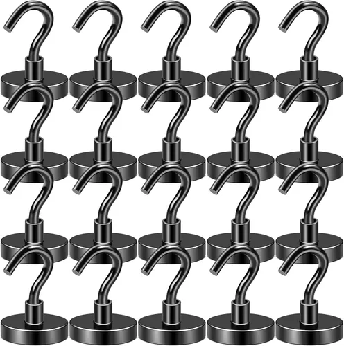 Diymag Ganchos magnéticos, resisten 80 lb, 20 unidades, neodimio de tierras raras fuertes para colgar, colgador magnético para cortina, hogar, Negro