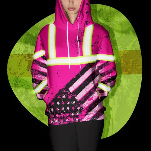 Miniatura 3 de Sudadera con capucha de alta visibilidad con la bandera de Estados Unidos para hombre, sudadera con capucha reflectante de seguridad
