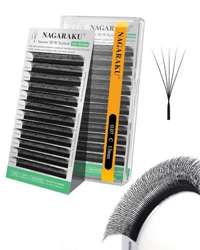 Miniatura 164 de NAGARAKU Extensiones de pestañas Double Tips 4D W, suministros con puntas dobles, gruesas con rizado D de 0.07 mm, bandeja mixta 8-15 mm, 0.07-D