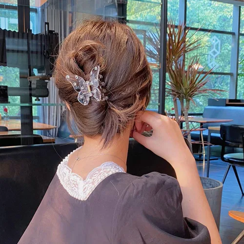 Miniatura 7 de Canitor Pinzas de mariposa para mujer, 3 piezas: pinzas para el cabello de mariposa para mujer, transparentes, perlas, cabello grueso y fino