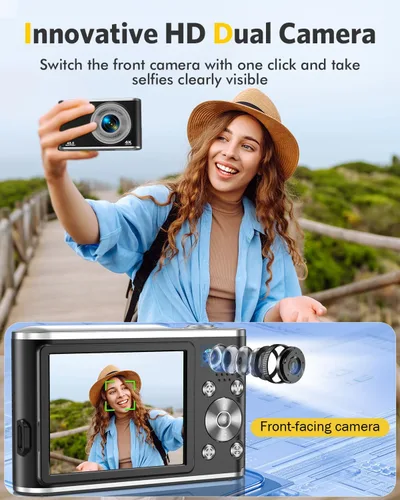 Miniatura 2 de Cámara digital FHD 4K para vlogging con enfoque automático, lente dual de 48MP, zoom digital 16X, pantalla IPS de 2.8" compacta, cámara de video