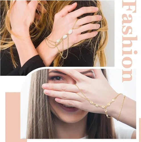 Miniatura 6 de Juego de 8 piezas de cadena de mano pulsera de cristal pulsera de diamantes de imitación pulsera de dedo esclavo cadena de mariposa anillo