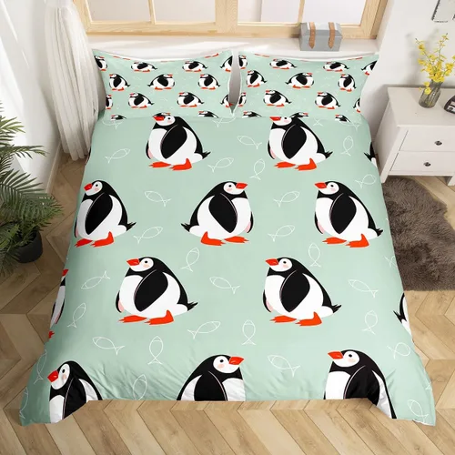 jejeloiu Juego de ropa de cama para niños y niñas, tamaño individual, diseño de pájaros y frailecillos, para decoración de dormitorio de niños y