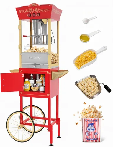 Miniatura 11 de Máquina de palomitas de maíz con carrito, máquina de palomitas retro de 12 onzas con plataforma de calentamiento, máquina de palomitas de maíz Negro