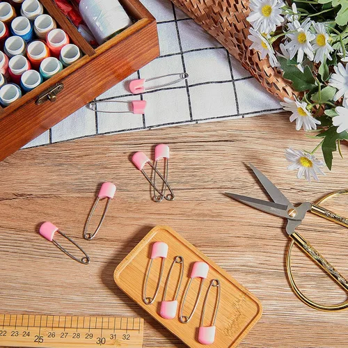Miniatura 6 de 50 unidades de pines de seguridad para pañales con cabeza de plástico de 5,6 cm, pines de pañal con cierres de bloqueo, acero inoxidable con bolsa