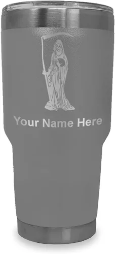 Miniatura 19 de LaserGram Vaso aislado al vacío de 20 onzas, Santa Muerte, grabado personalizado incluido (negro)
