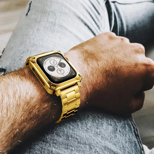Miniatura 8 de Compatible con Apple Watch Band de 1.772 pulgadas Series 9, 8, 7, carcasa de metal resistente para hombres de 1.772 pulgadas con correa de repuesto