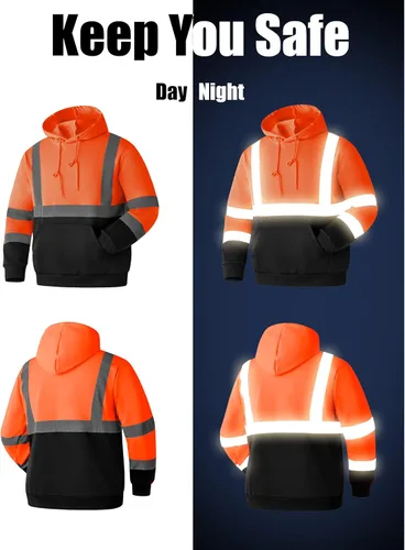 Miniatura 6 de Ubon Hi Vis - Sudaderas con capucha para hombre, alta visibilidad, reflectantes, de seguridad, ropa de trabajo, trabajo, parte inferior negra