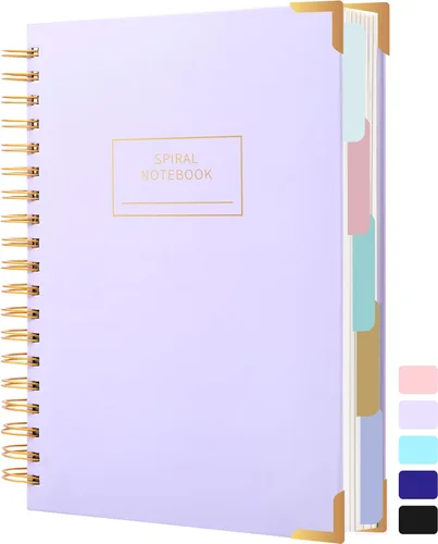 Miniatura 18 de Cuaderno de espiral de tapa dura con pestañas de 8 x 10 pulgadas, diarios grandes con líneas en espiral para mujeres con divisores, 240 páginas, D