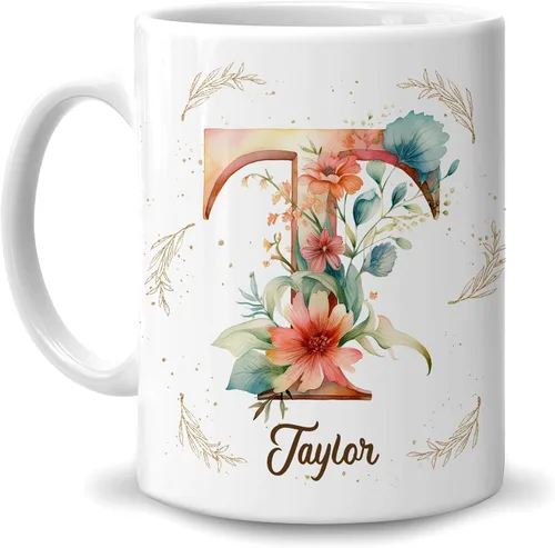 Miniatura 17 de Hyturtle Taza de café personalizada con inicial con nombre, monograma de cumpleaños, regalos de Navidad para niñas y mujeres, letra A del alfabeto
