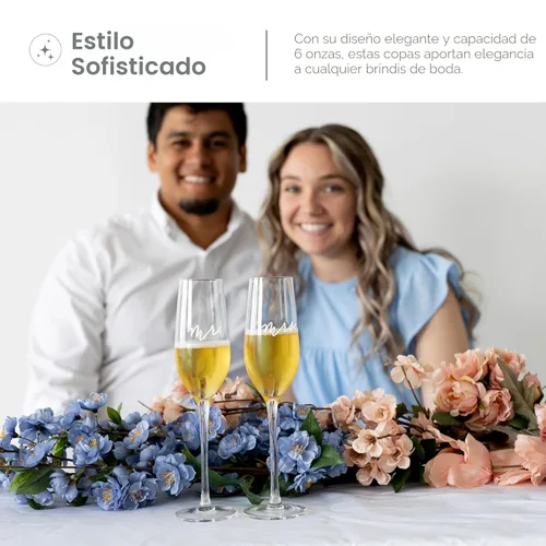Miniatura 6 de Pearhead Mr. & Mrs. - Juego de copas de champán para el día de la boda, copas de vino altas, idea de regalo para despedida de soltera Juego