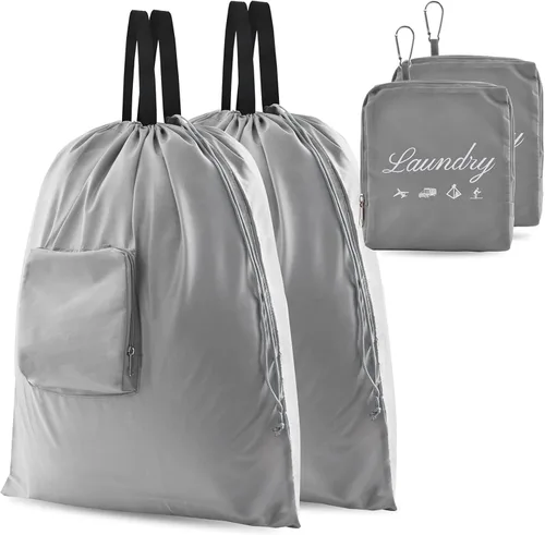 Miniatura 8 de JHX Bolsa de lavandería de viaje, bolsa de ropa sucia con asas y mosquetón de aluminio, bolsa de lavandería plegable para viajes, campamento, 1