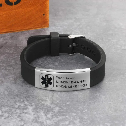 Miniatura 90 de OPALSTOCK Pulseras médicas personalizadas de silicona ajustable para identificación de emergencias, grabado gratuito, 9 pulgadas, resistente al
