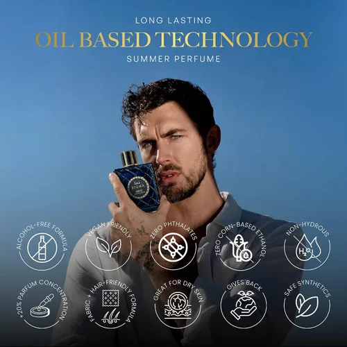 Miniatura 3 de ARIAZ Sigma Eau De Parfum para hombre, energía acuática transparente mezclada con ralladura de cítricos frescos de pomelo, menta, jengibre, notas