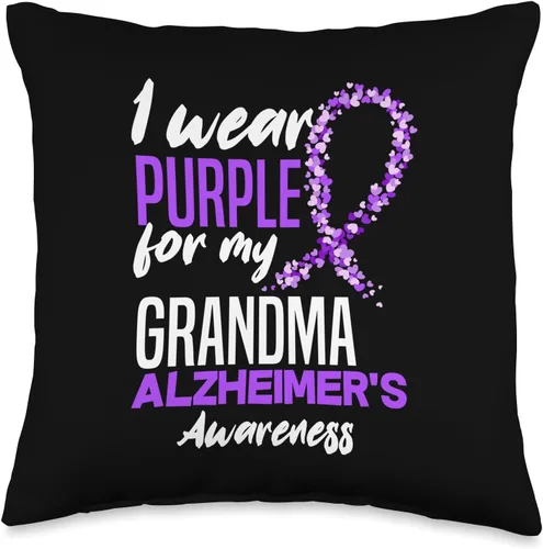 ALZ Dementia Alzheimer's Awareness Apparel & Gifts I Wear Purple for My Grandma Dementia Alzheimer's Awareness - Almohada de 16 x 16 pulgadas,