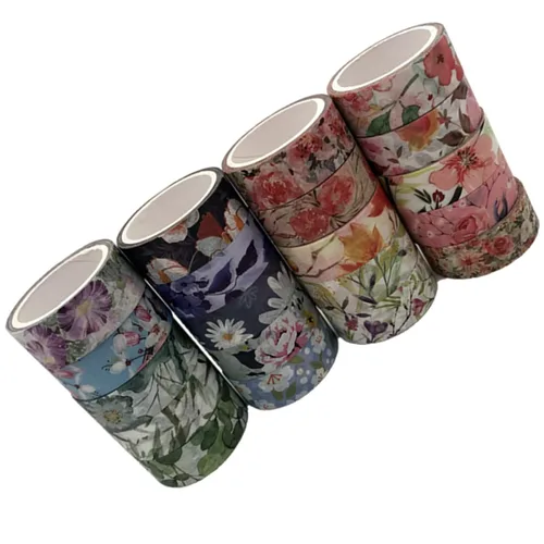 Miniatura 3 de Juego de 20 rollos de cinta washi floral de 0.591 in de ancho, cintas decorativas de papel para álbumes de recortes, diario, planificador