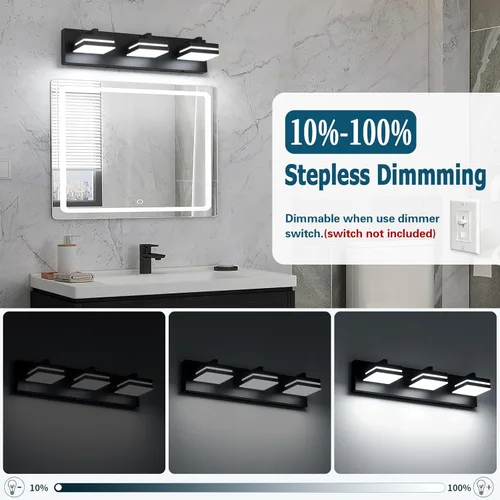 Miniatura 3 de Joossnwell Luces negras de tocador para baño, regulables, 5CCT (3 luces, 19.69 pulgadas), modernas lámparas de baño sobre espejo LED para tocador