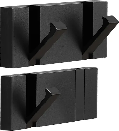 Paquete de 2 ganchos de pared negros impermeables modernos, ganchos plegables para toallas para baños, ganchos para abrigos montados en la pared,