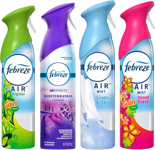 Febreze Ambientador y eliminador de olores en aerosol, surtido de aromas Febreze y desodorante para baño, original, Island Fresh, Linen Sky y