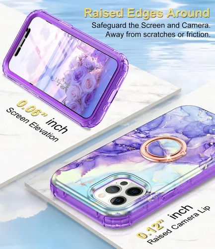 Miniatura 3 de Btscase Funda para iPhone 12 Pro Max de 6.7 pulgadas, protector de pantalla integrado con soporte de anillo de 360°, cuerpo completo de doble capa