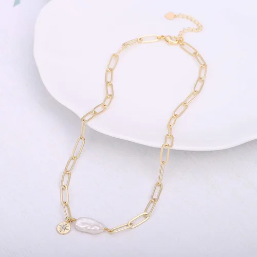 Miniatura 6 de Gargantilla de oro de 18 quilates, joyería delicada para mujeres de 16 pulgadas, con dije, cadena de eslabones