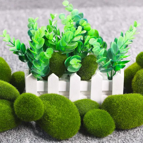 Miniatura 6 de TecUnite 20 rocas artificiales de musgo de 3 tamaños, bolas de musgo verde sintético, piedras cubiertas decorativas para decoración de jardín
